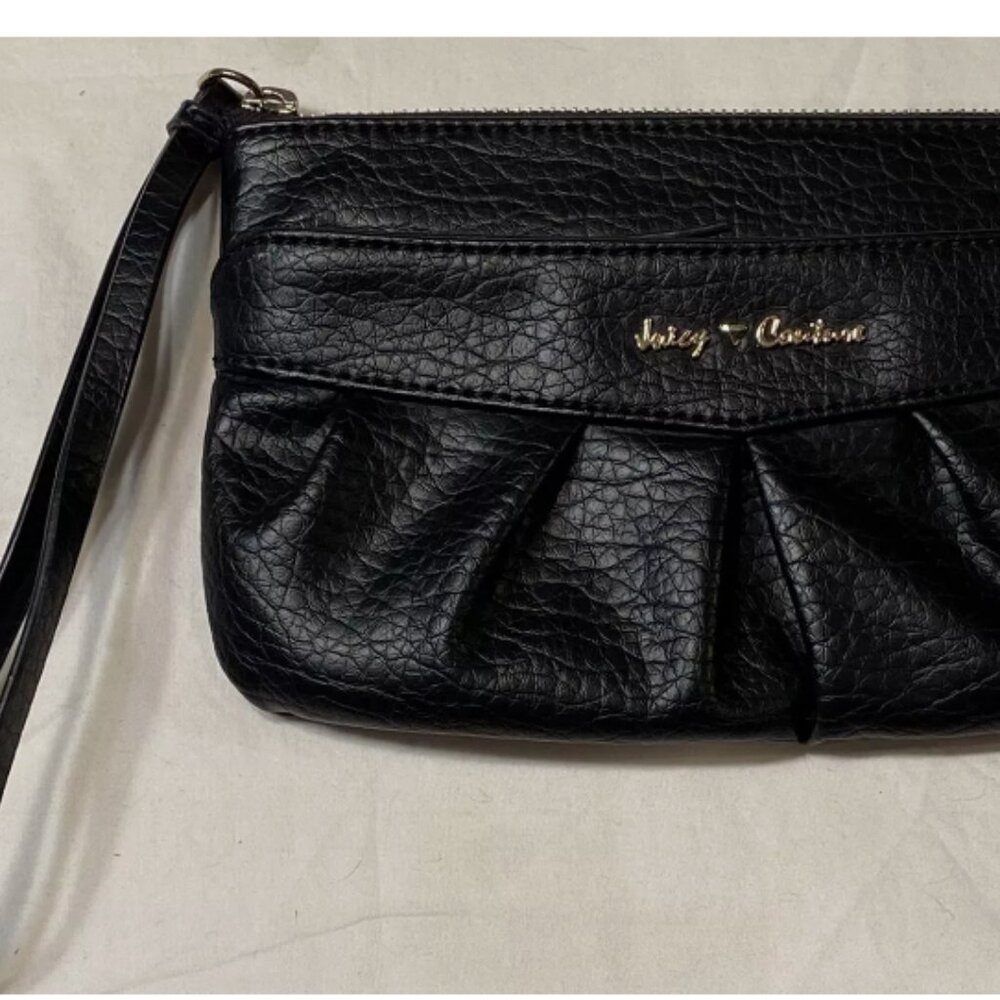 Juicy Couture Black Pebbled Leather Wristlet Small Clutch Purse - Picture 1 of 7